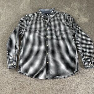 Tommy Hilfiger Men's Black and White Checkered Button Down Long Sleeve Shirt, M